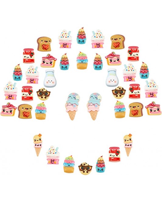 ZY1R-17-30p  Toast Milk Cake Cookie Ice Cream Shape Colorful 3D Cabochons for DIY