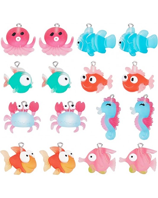 ZY1R-18-30p  Charms Summer Hawaii Fish Seahorse Octopus Crab Charm for DIY