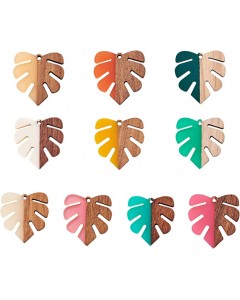 ZY1R-05-100p-Mixed Color Monstera Leaf Vintage Resin Wood Statement for DIY Making