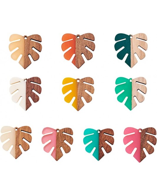 ZY1R-05-100p-Mixed Color Monstera Leaf Vintage Resin Wood Statement for DIY Making