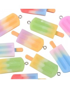 68Y3-10A 10 Popsicle stick Cream shaped Rainbow resin model pendant with iron hoop for DIY craft scrapbook decorative ornament - 41.5 x 14.5 mm