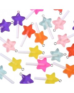 68Y3-10A 60 pieces of random color imitation lollipop Sugar Star Charm resin Pendant Loose earrings Bracelet Necklace Decoration Keychain Decoration accessories - 42x20mm