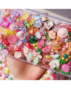 68Y3-10A 100pcs Slime Charms Cute Set, Bulk Mixed Resin Charms Set Ornament Scrapbooking (Bright)