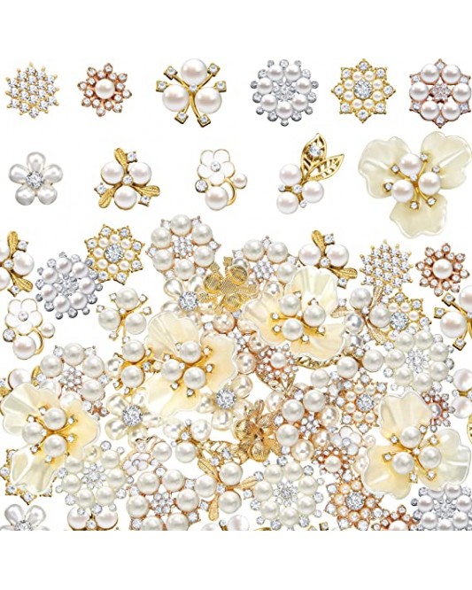 SZ15-23-50p-Rhinestone Faux Pearl Embellishments Pearl Brooch Alloy Floral Pendants for  DIY