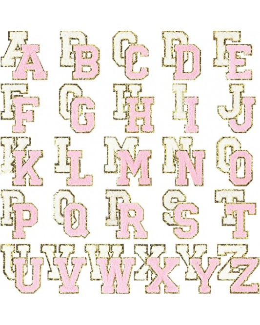 SZ15-25-40p-Chenille Letter Patches A-Z Iron on Patches Gold Glitter  for DIY