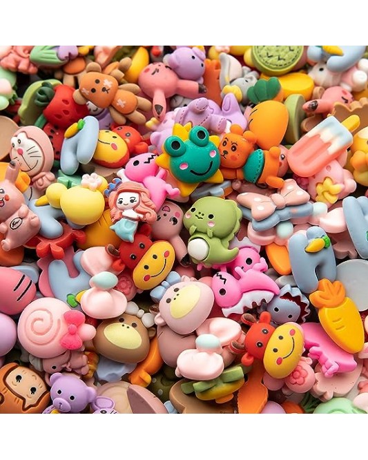 ZY26-52-80p-Slime Charms Cartoon Animal and Fruit Cute Set - Mixed Lot Assorted Resin Flatback Sets for DIY Crafts Making