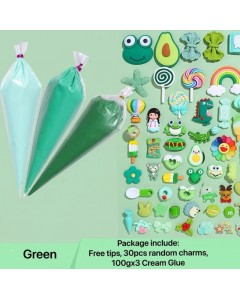 SL31-Green silicone whipped decorative cream simulated cream gel DIY kit with free tips and cute charms (20 sets)