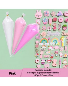 SL33-Silicone Whipped Decorative Cream Emulator Cream Glue Gel DIY kit with free tips and cute charm (25 sets)