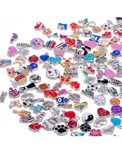 SZ15-11-100p-Floating Charms Lot for DIY Glass Living Memory Locket Silver  Color