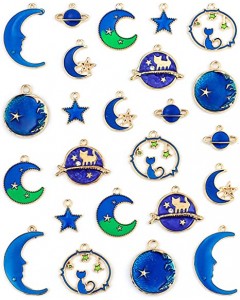 ZL33-07-10P-Enamel Cat Moon Star Celestial Charm Pendant DIY for Earrings  Making