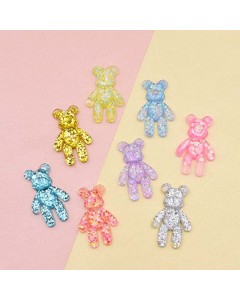 ZL53-100p-Cute Bear Charm Pendants KeychainGlitter Gradient 3D